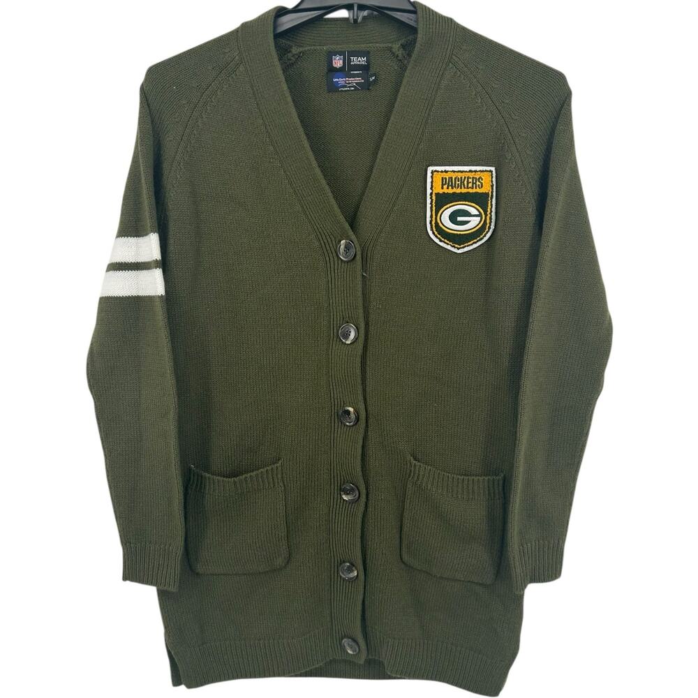 Women's NFL Team Green Bay Packers Button Up Varisty Knit Sweater Cardigan S/M